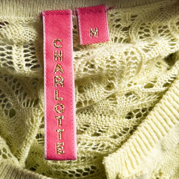 Charlotte Open Knit Cardigan Chartreuse Size M Y2K Revival - Picture 7 of 9